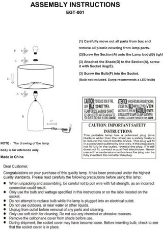Surya Egito EGT-001 Lamp Assembly