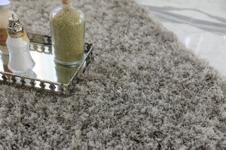 Exquisite Rugs Viscose Shaggy 3102 Silver Area Rug Lifestyle Image Feature
