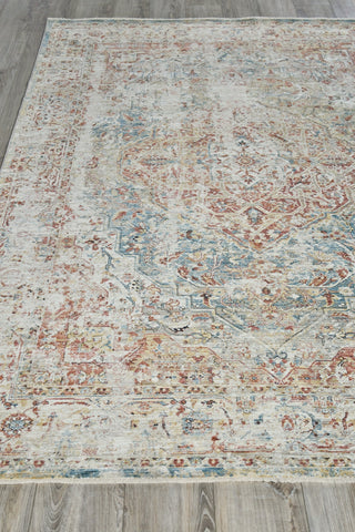 The Met X Exquisite Rugs Antique Loom 5572 Rust/Light Blue Area Rug Closeup Image