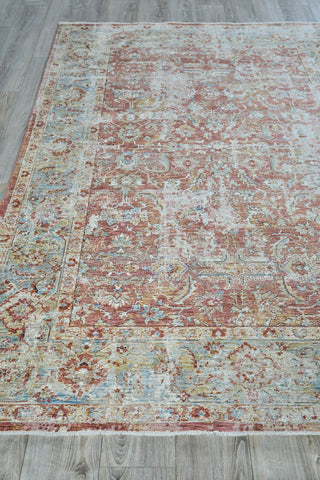 The Met X Exquisite Rugs Antique Loom 5594 Rust/Blue Area Rug Closeup Image