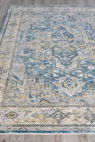 The Met X Exquisite Rugs Antique Loom 5598 Blue/Beige Area Rug Closeup Image