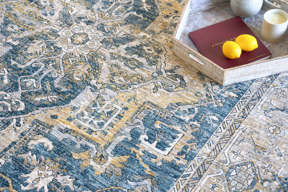 Exquisite Rugs Antique Loom 5598 Blue/Beige Area Rug Lifestyle Image Feature
