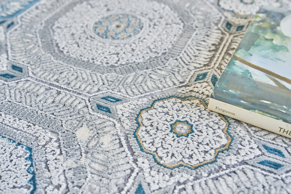Exquisite Rugs Legacy 5662 Ivory/Blue Area Rug Lifestyle Image Feature