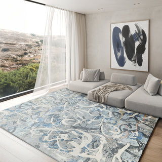 Exquisite Rugs Gianni 6246 Blues/Silver/Ivory Area Rug Lifestyle Image Feature