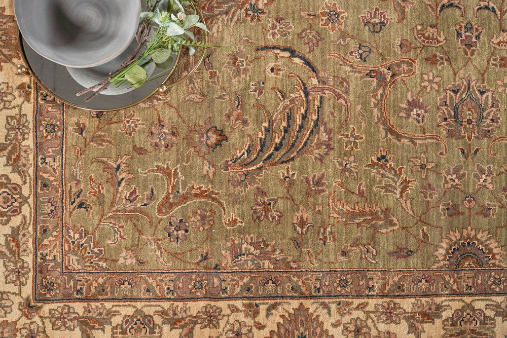 Exquisite Rugs Moghul 6420 Light Green/Gold Area Rug Lifestyle Image Feature