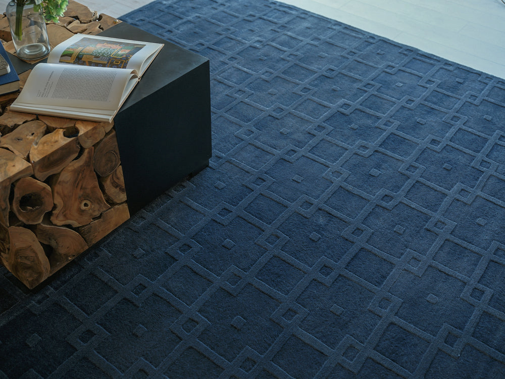 Exquisite Rugs Camora Modern 6754 Navy Area Rug Lifestyle Image Feature