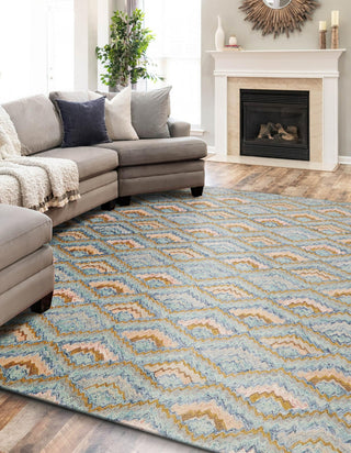 Exquisite Rugs Bargello 6814 Light Blue/Multi Area Rug Lifestyle Image Feature