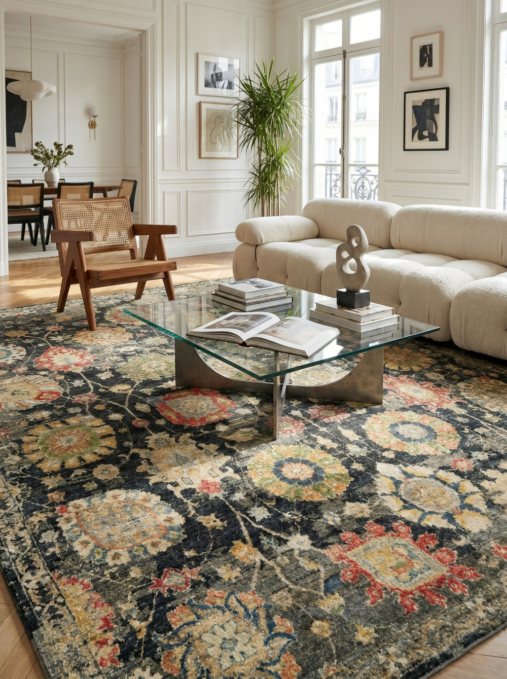 Exquisite Rugs Oxford 7223 Black Area Rug Lifestyle Image Feature