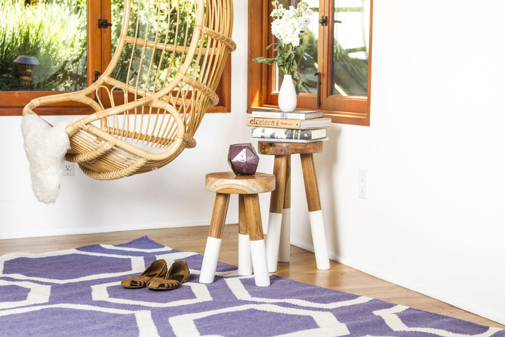 Exquisite Rugs Flatweave 9700 Purple/White Area Rug Lifestyle Image Feature