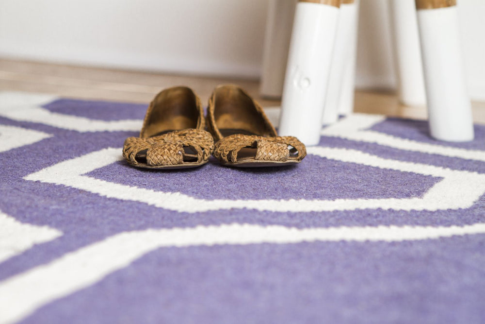 Exquisite Rugs Flatweave 9700 Purple/White Area Rug Lifestyle Image Feature