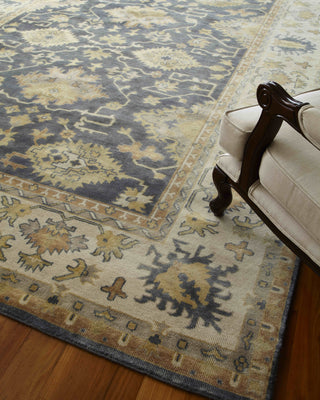 Exquisite Rugs Antique Weave Oushak 9934 Cobalt/Ivory Area Rug Closeup Image
