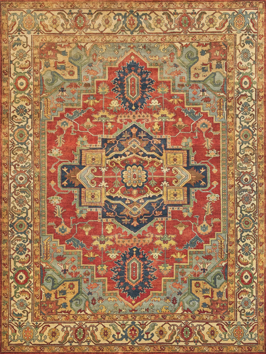 Rust Blue Rug Geometric Pattern Exquisite Rugs Antique Weave Serapi 9972 Rust/Blue Area Rug ...