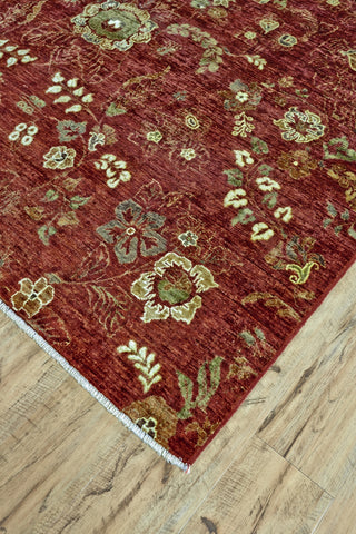 Feizy Mata Hari 9501F Red/Green/Ivory Area Rug Corner Image