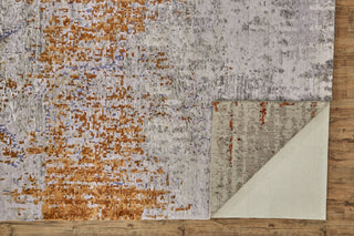 Havila Fine Rugs Hale R1044 Silver/Orange/Blue Area Rug Corner Image with Rug Pad