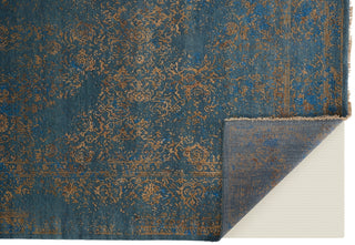 Feizy Doshi 6036L Blue/Tan Area Rug Corner Image with Rug Pad