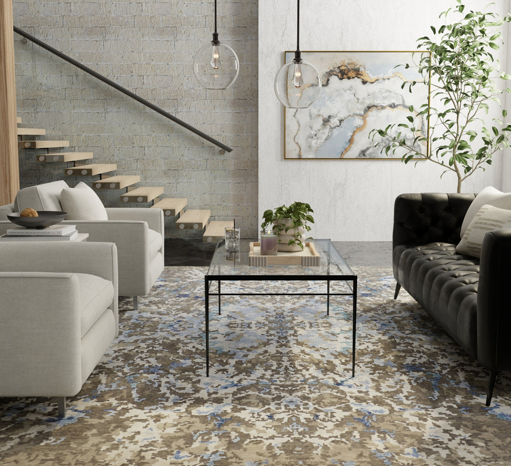 Feizy Lor 6000L Taupe/Ivory/Blue Area Rug Lifestyle Image Feature