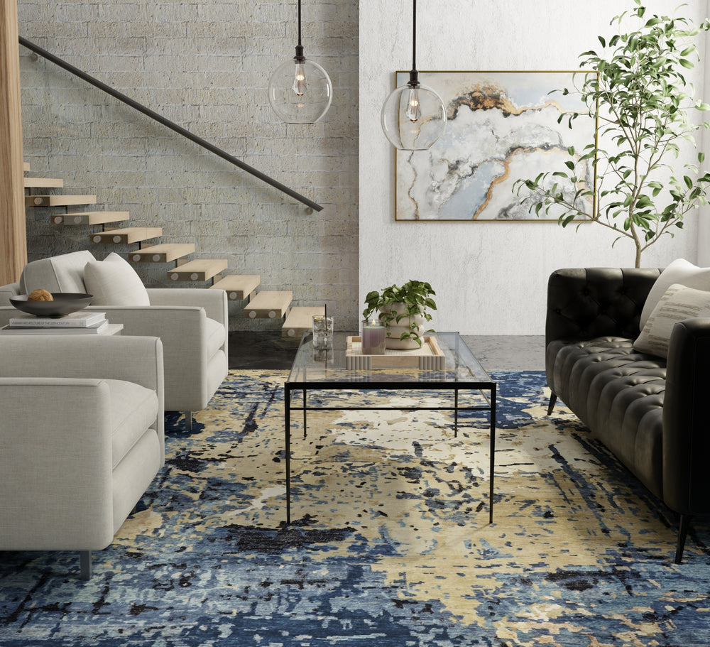 Feizy Lor 6005L Blue/Tan/Ivory Area Rug Lifestyle Image Feature