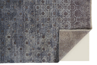 Havila Fine Rugs Hymn H1948 Blue/Gray/Taupe Area Rug Corner Image with Rug Pad