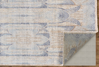 Feizy Lyra 6493F Blue/Tan/Brown Area Rug Corner Image with Rug Pad