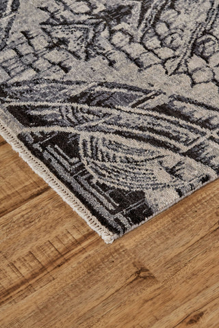 Feizy Lyra 6552F Gray/Ivory/Black Area Rug Corner Image