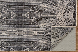 Feizy Lyra 6552F Gray/Ivory/Black Area Rug Corner Image with Rug Pad