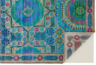 Feizy Latham 6628F Blue/Green/Red Area Rug Corner Image with Rug Pad
