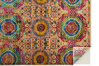 Feizy Elton 6507F Taupe/Green/Pink Area Rug Corner Image with Rug Pad