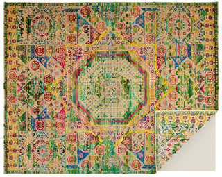 Feizy Ezra 6508F Blue/Red/Yellow Area Rug Corner Image with Rug Pad