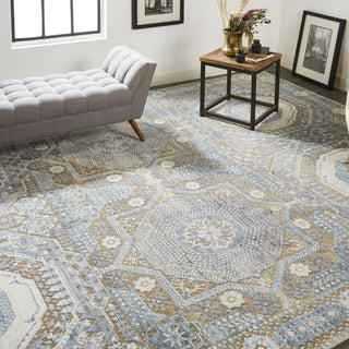 Havila Fine Rugs Larache H1750 Blue/Tan/Ivory Area Rug Lifestyle Image Feature