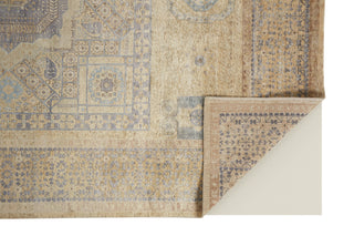Havila Fine Rugs Larache H1751 Tan/Blue Area Rug Corner Image with Rug Pad
