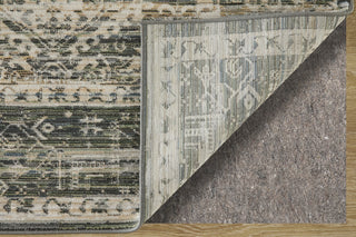 Feizy Augustine 39TUF Black/Ivory/Green Area Rug Corner Image with Rug Pad