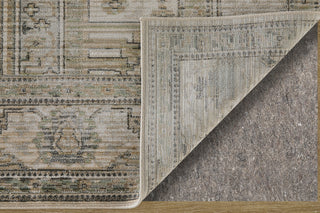 Feizy Augustine 39TVF Tan/Green/Ivory Area Rug Corner Image with Rug Pad