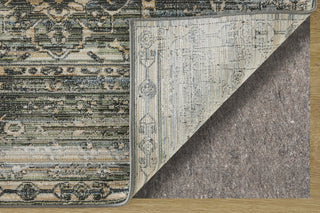Feizy Augustine 39TWF Green/Ivory/Black Area Rug Corner Image with Rug Pad