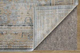 Feizy Augustine 39TZF Blue/Ivory/Tan Area Rug Corner Image with Rug Pad
