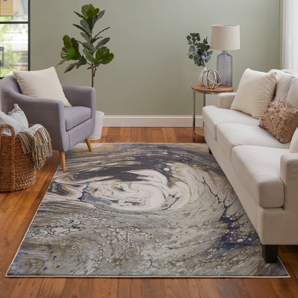 Feizy Mandana 39M1F Ivory / Taupe Blue Area Rug Lifestyle Image Feature