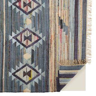 Feizy Ezra II I0758 Blue/Purple/Tan Area Rug Corner Image with Rug Pad