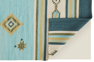 Feizy Dharma I0762 Blue/Green/Tan Area Rug Corner Image with Rug Pad