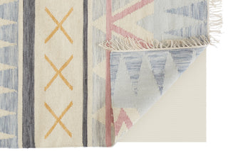 Feizy Ezra I0757 Blue/Tan/Pink Area Rug Corner Image with Rug Pad