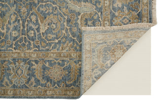 Havila Fine Rugs Mughal S1770 Blue/Taupe/Ivory Area Rug Corner Image with Rug Pad