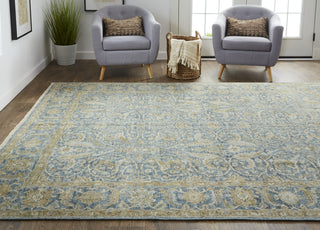 Havila Fine Rugs Mughal S1770 Blue/Taupe/Ivory Area Rug Lifestyle Image Feature