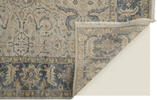 Havila Fine Rugs Mughal S1770 Tan/Blue/Gray Area Rug Corner Image with Rug Pad