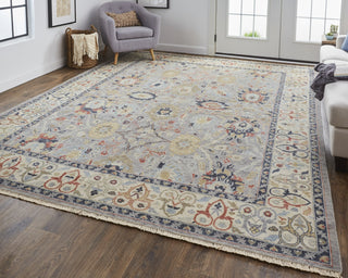 Havila Fine Rugs Mughal S1833 Gray/Ivory/Blue Area Rug Lifestyle Image Feature