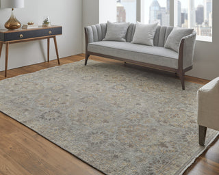Feizy Rowen 69AVF Taupe/Gray/Orange Area Rug Lifestyle Image Feature