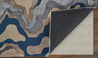 Feizy Serrano 8856F Ivory/Tan/Blue Area Rug Corner Image with Rug Pad