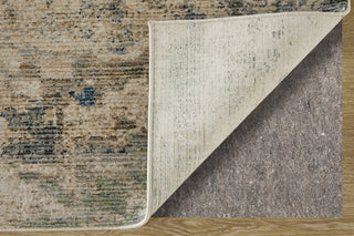 Feizy Sonora 39UBF Taupe/Ivory/Blue Area Rug Corner Image with Rug Pad