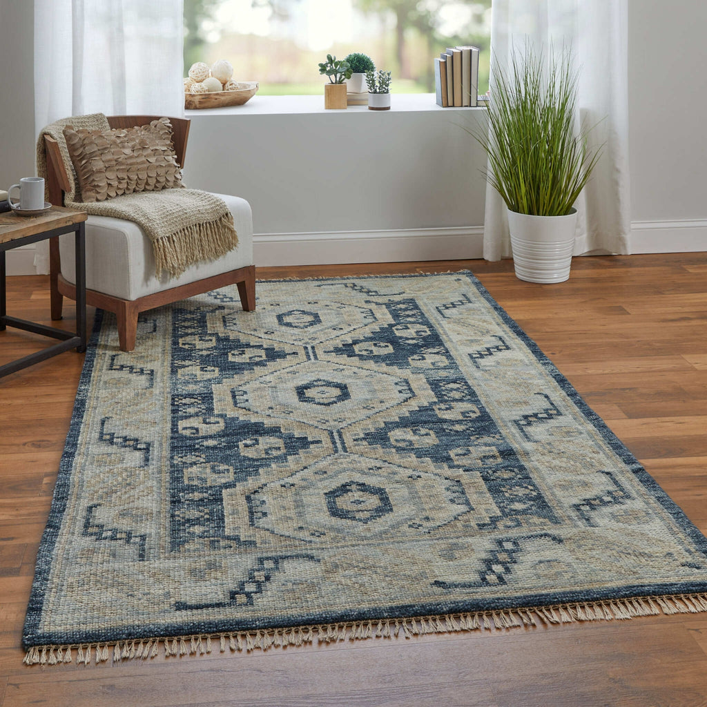 Feizy Fillmore 6943F Blue/Ivory Area Rug Lifestyle Image Feature