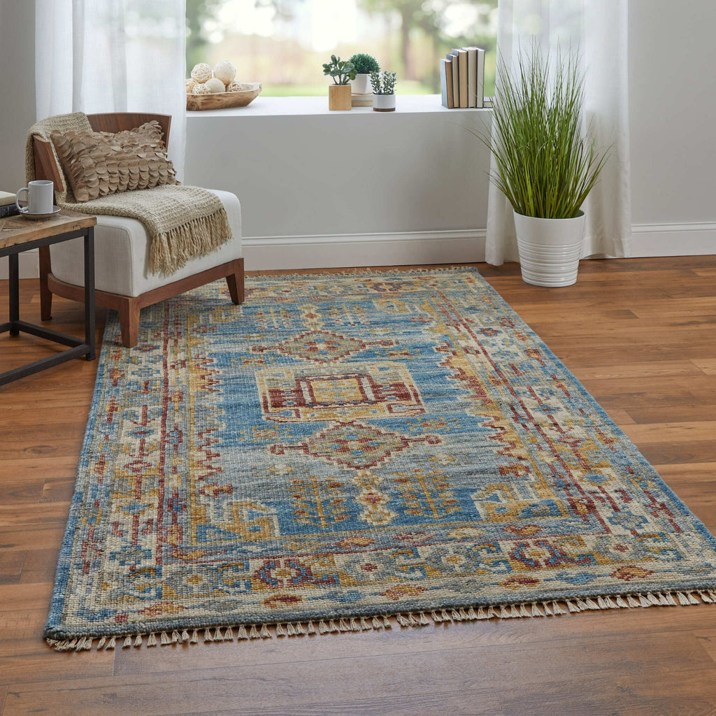 Feizy Fillmore 6944F Blue/Yellow/Red Area Rug Lifestyle Image Feature