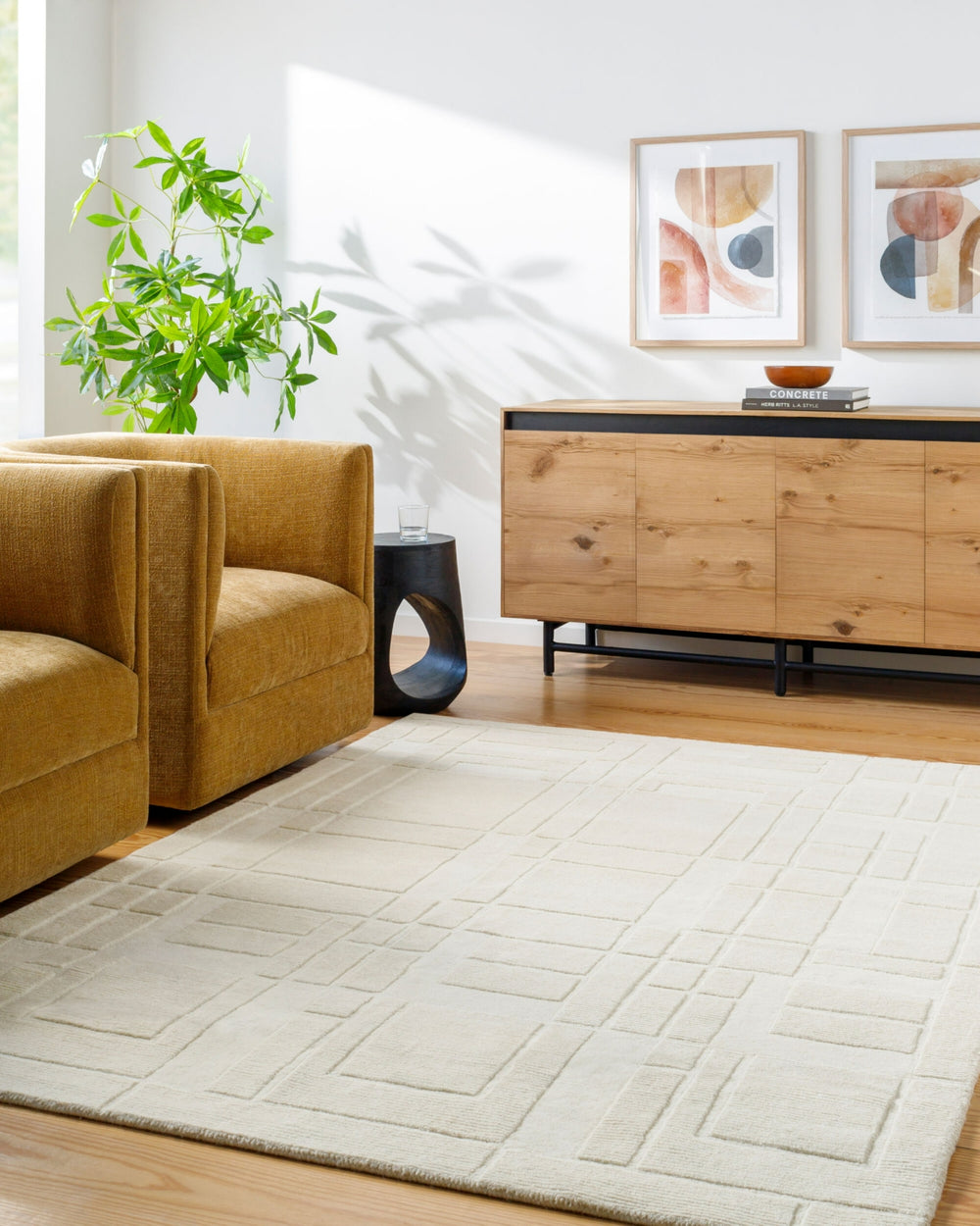 Frank Lloyd Wright Foundation X Surya Luxuries FLW-2300 Light Silver Area Rug Room Scene Feature