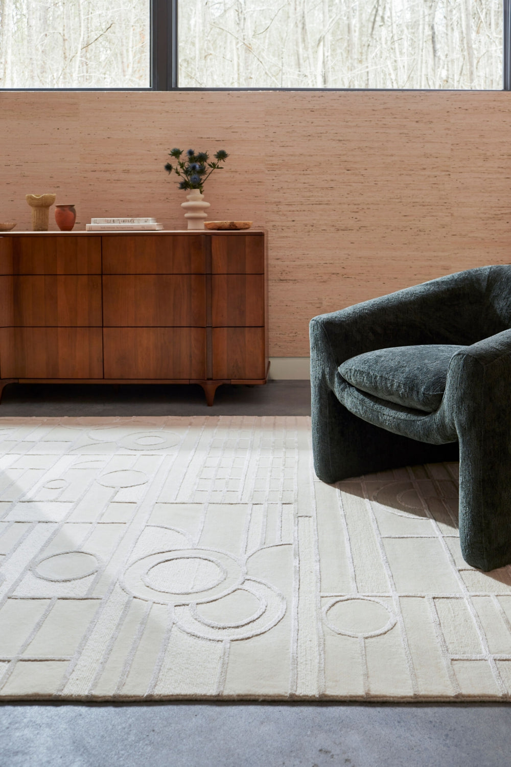 Frank Lloyd Wright Foundation X Surya Transcendence FLWL-2300 Light Silver Area Rug Room Scene Feature