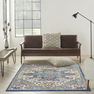 Nourison Ankara Global ANR15 Ivory Navy Area Rug Room Image Feature
